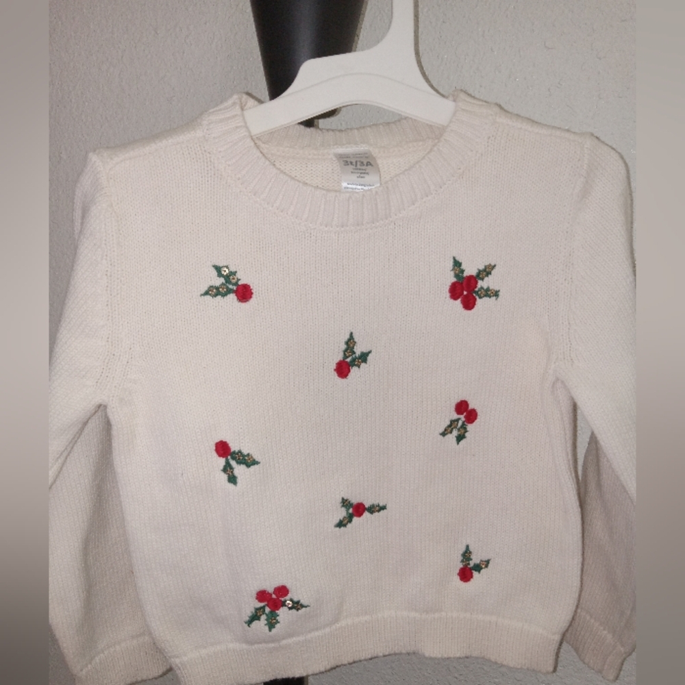 Carter's 3T Girls Cream Sweater with Festive Embroiderd Cherries